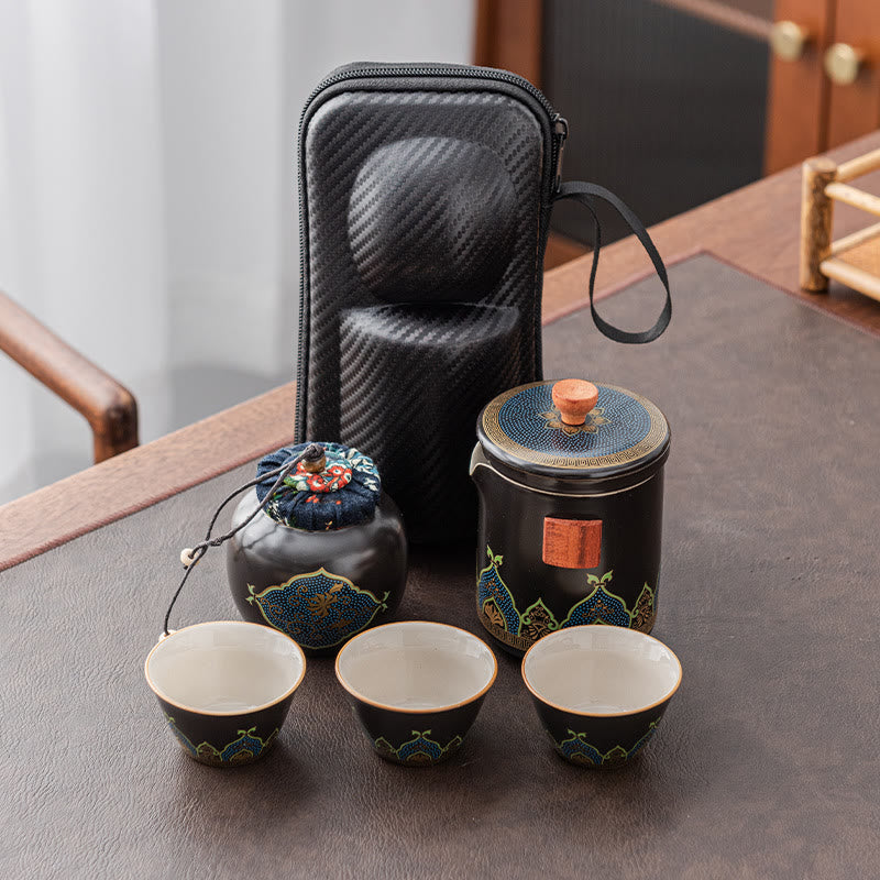 Nimara Ritual Flower Chinese Gongfu Ceramic Teapot Portable Outdoor Travel Tea Set Bag