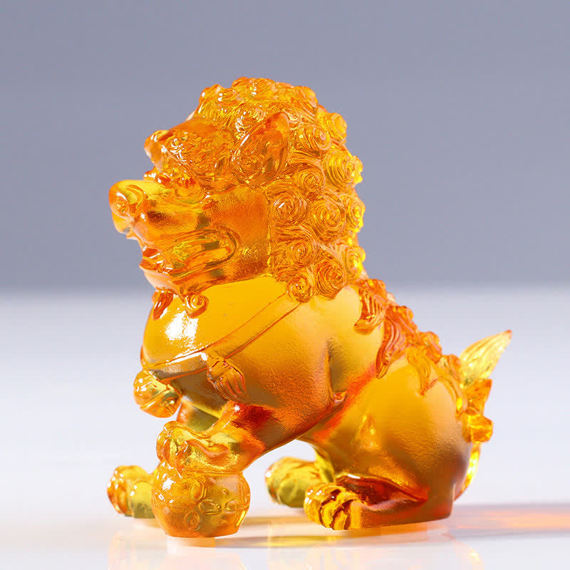 Nimara Ritual Handmade Liuli Crystal Lion Art Piece Strength Home Office Decoration