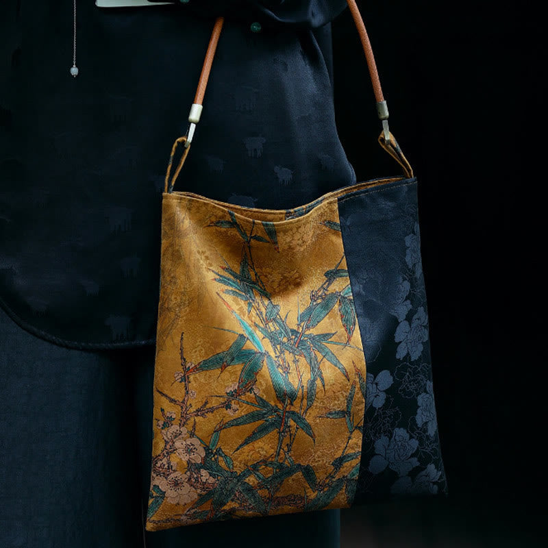 Nimara Ritual Bamboo Leaves Flower Butterfly Persimmon Shoulder Bag Handbag