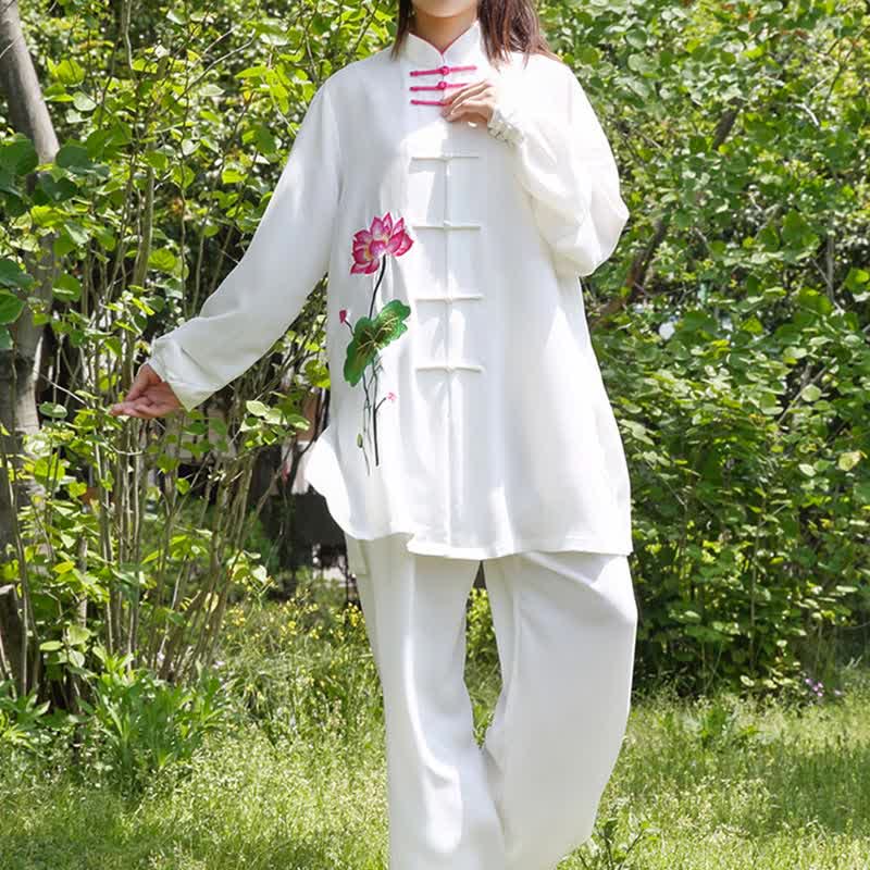 Nimara Ritual Lotus Flower Leaf Pattern Tai Chi Meditation Prayer Spiritual Zen Practice Clothing Women's Set