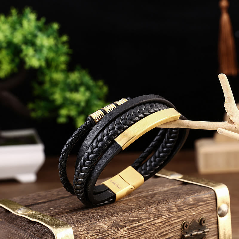 Nimara Ritual Leather Multi-Layer Titanium Steel Balance Braided Magnetic Buckle Bracelet