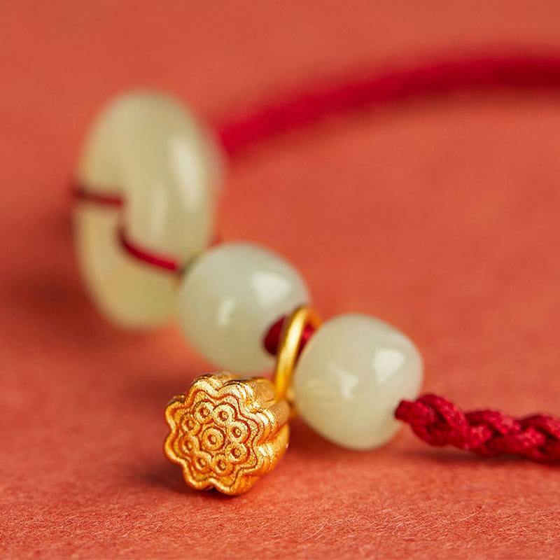 Nimara Ritual Round Peace Buckle Jade Lotus Happiness Abundance Wealth String Bracelet