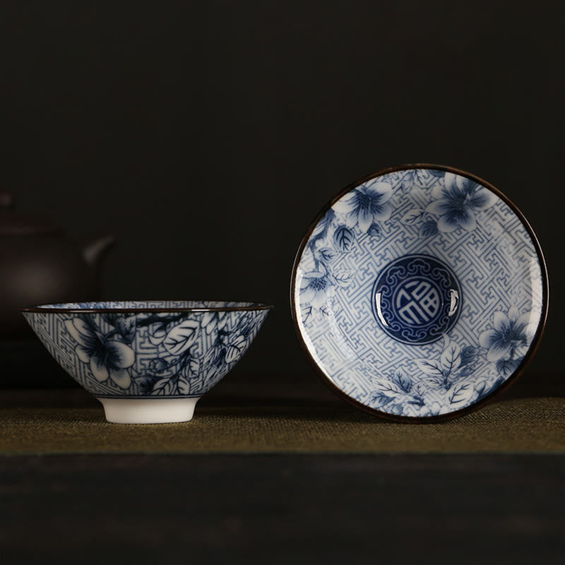 Nimara Ritual Flowers Fu Character Mountains Lotus Cherry Blossoms Ceramic Teacup Kung Fu Tea Cup