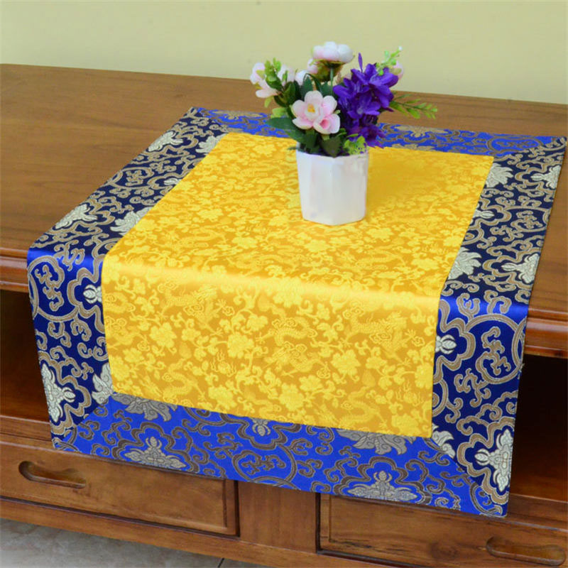 Nimara Ritual Brocade Prayer Altar Flower Vajra Dragon Pattern Auspicious Symbols Table Runner