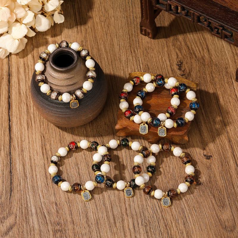 Nimara Ritual Tibetan Zakiram Goddess of Wealth Charm Liuli Glass Incense Ash Porcelain Bead Protection Bracelet