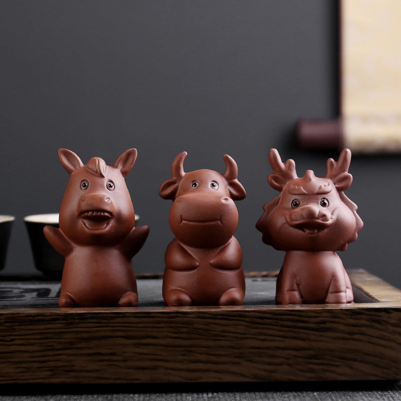 Nimara Ritual Chinese Zodiac Purple Clay Wealth Ceramic Tea Pet Home Figurine Decoration