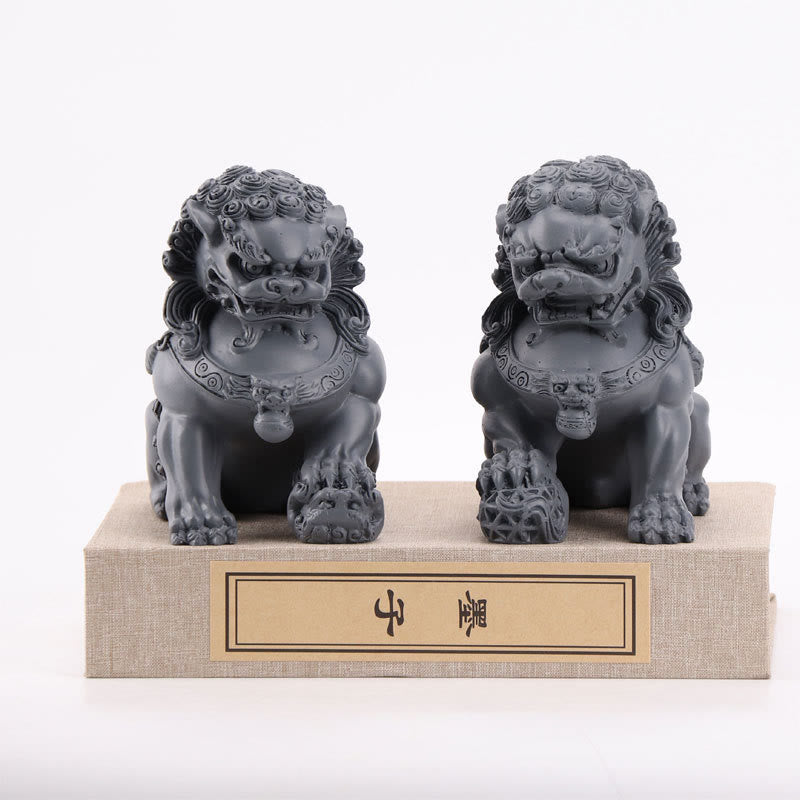 Nimara Ritual 2Pcs Lion Statue Courage Strength Resin Home Office Decoration