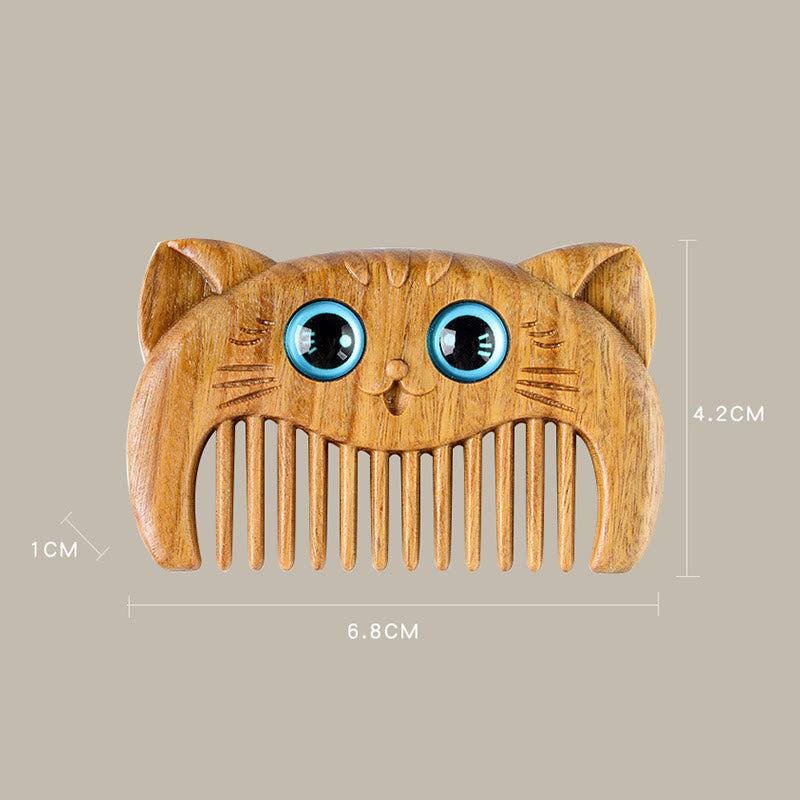 Nimara Ritual Simple Cat Pattern Green Sandalwood Cure Portable Comb