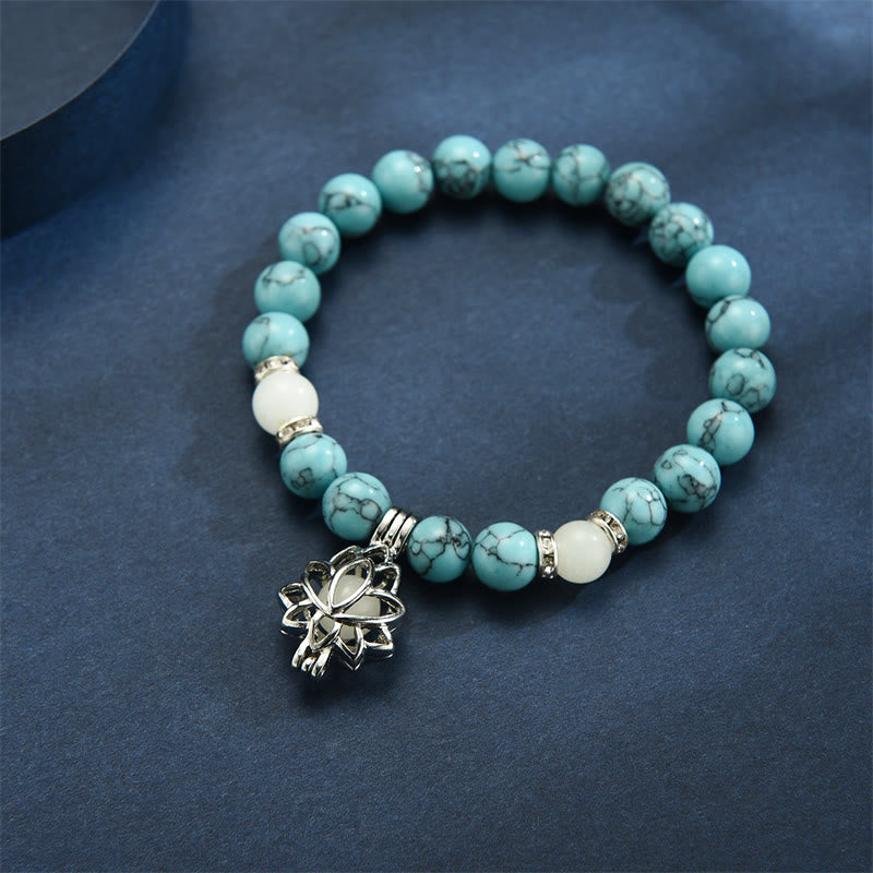 Nimara Ritual Tibetan Turquoise Glowstone Luminous Bead Lotus Protection Bracelet
