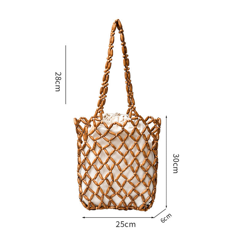 Nimara Ritual Hand-woven Wooden Beads Shoulder Bag Handbag