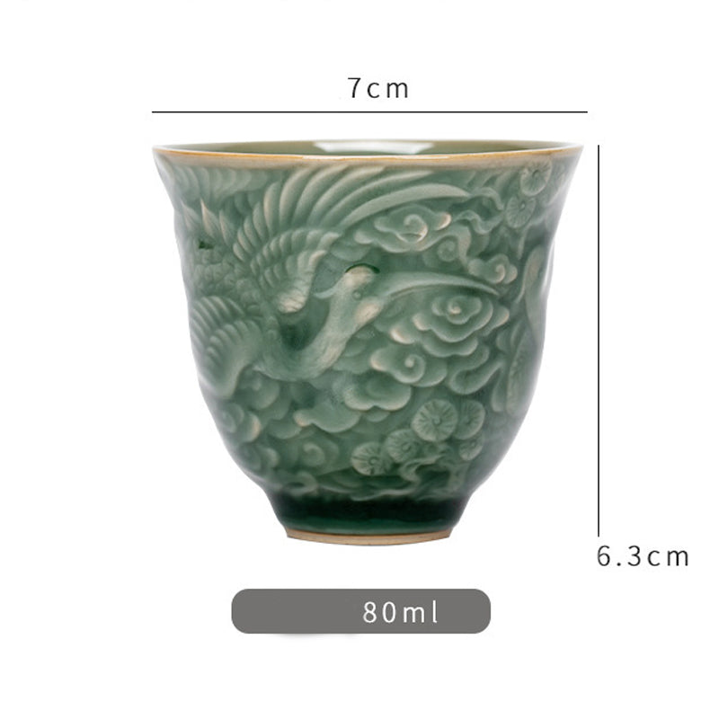 Nimara Ritual Crane Pine Ceramic Teacup Kung Fu Tea Cup 80ml