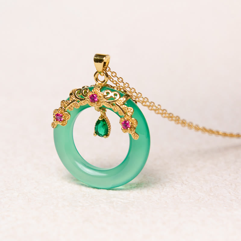 Nimara Ritual Green Chalcedony Peace Buckle Design Strength Necklace Pendant