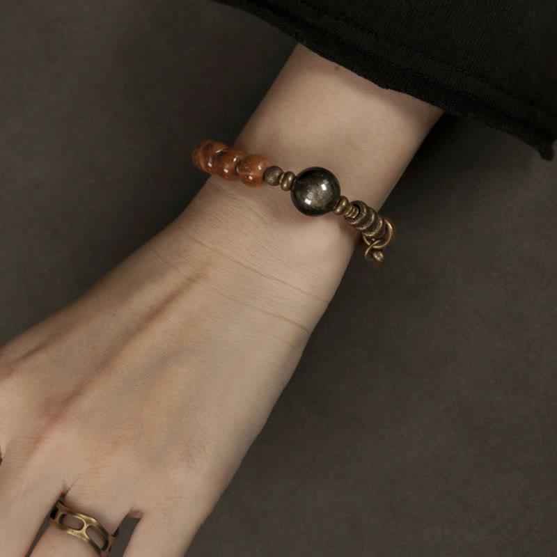 Nimara Ritual Kuka Seed Tiger Eye Gold Sheen Obsidian Brass Copper Wealth Luck Bracelet