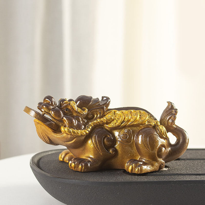 Nimara Ritual Color Changing Small PiXiu Copper Coins Resin Tea Pet Wealth Home Figurine Decoration