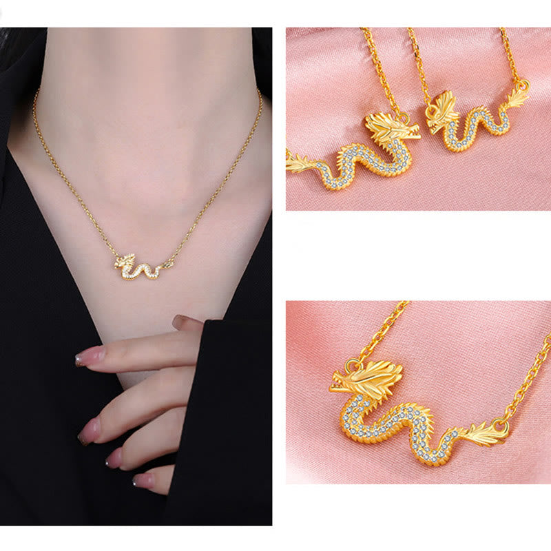 Nimara Ritual 925 Sterling Silver Year Of The Dragon Auspicious Golden Dragon Luck Chain Necklace Pendant