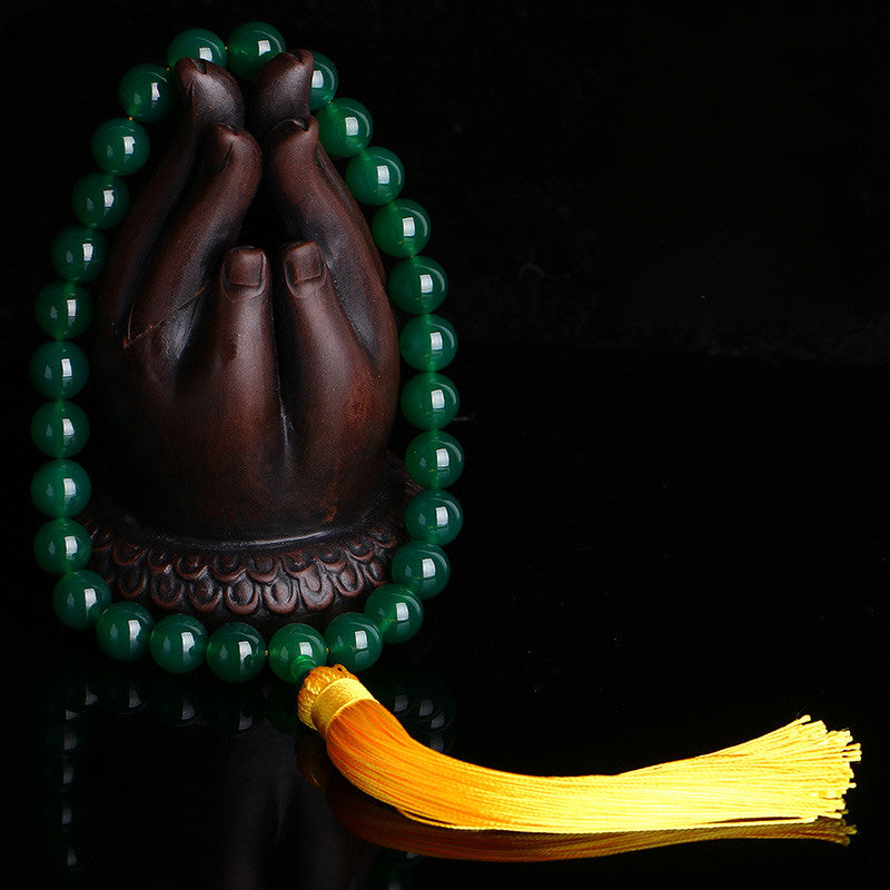 Nimara Ritual Natural Green Agate Wrist Mala Power Tassels Pocket Mala Car Decoration