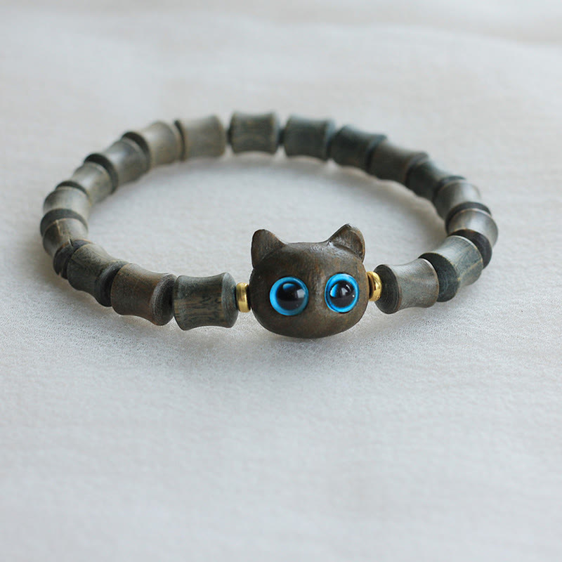 Nimara Ritual Ebony Wood Green Sandalwood Cute Cat Peace Bracelet