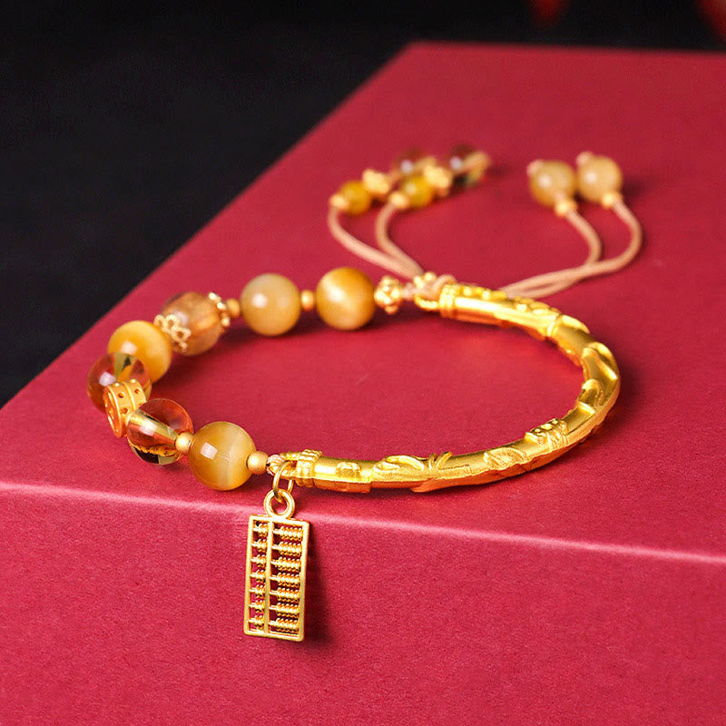 Nimara Ritual Natural Tiger Eye Citrine Abacus Charm Protection Bracelet