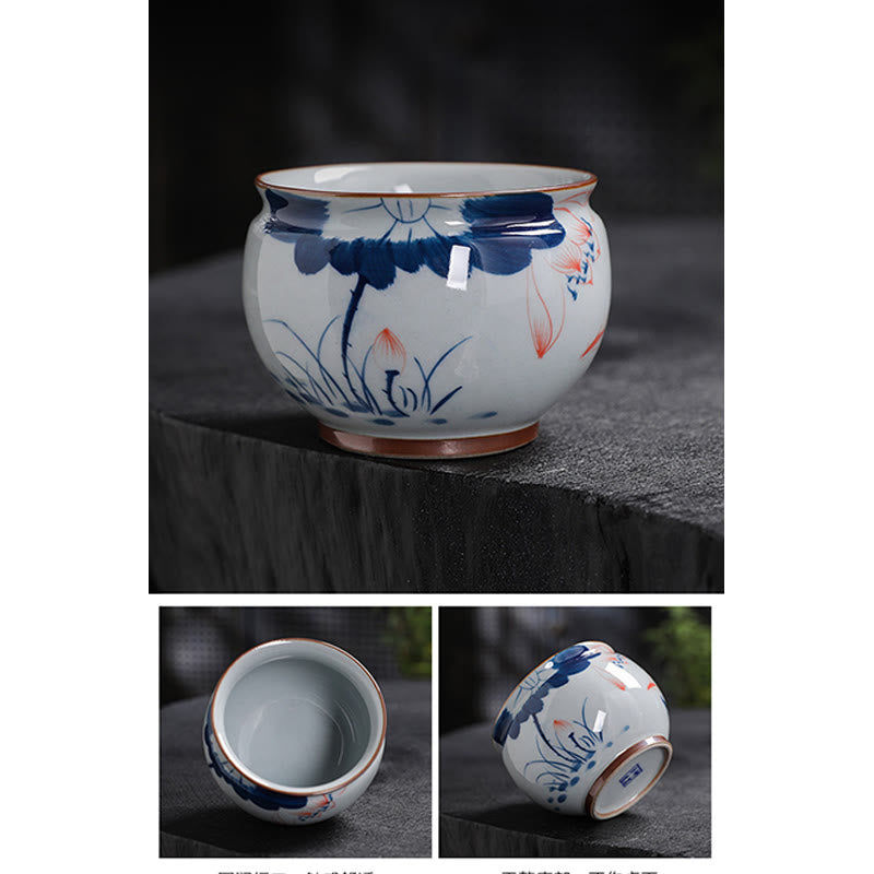 Nimara Ritual Lotus Flower Leaf Bamboo Ceramic Teacup Kung Fu Tea Cups