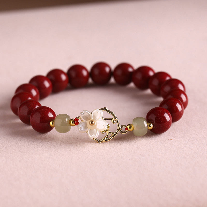 Nimara Ritual Natural Cinnabar Jade Beaded Tridacna Stone Flower Blessing Bracelet
