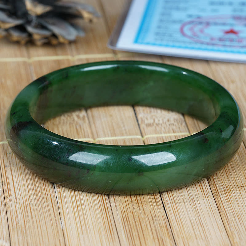 Nimara Ritual Natural Hetian Cyan Jade Happiness Success Bracelet Bangle