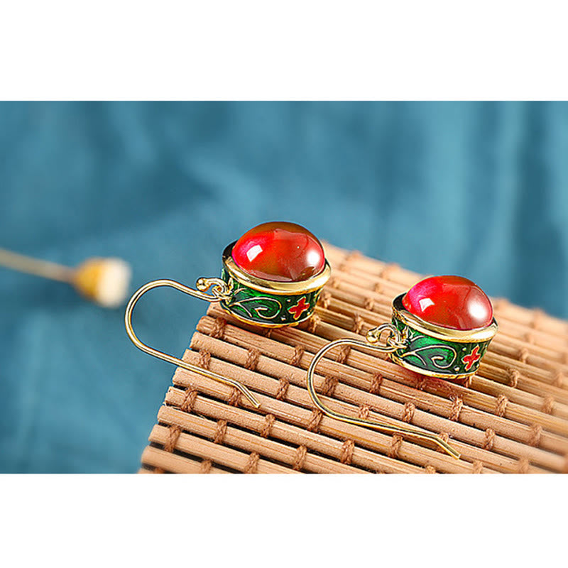 Nimara Ritual Round Red Corundum Confidence Hook Drop Dangle Earrings