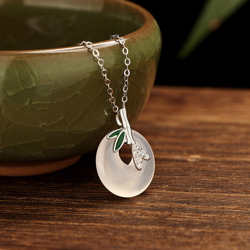 Nimara Ritual 925 Sterling Silver Natural Chalcedony Bamboo Leaf Peace Buckle Positive Necklace Pendant