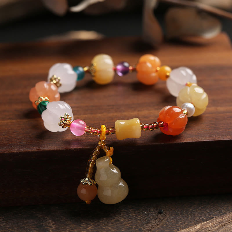 Nimara Ritual Natural Golden Silk Jade Crystals Gourd Pixiu Pumpkin Beads Wealth Charm Bracelet