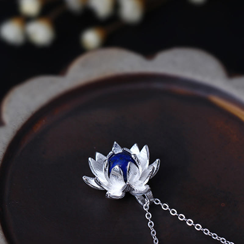 Nimara Ritual 925 Sterling Silver Lazurite Lotus Flower Self Care Necklace Pendant