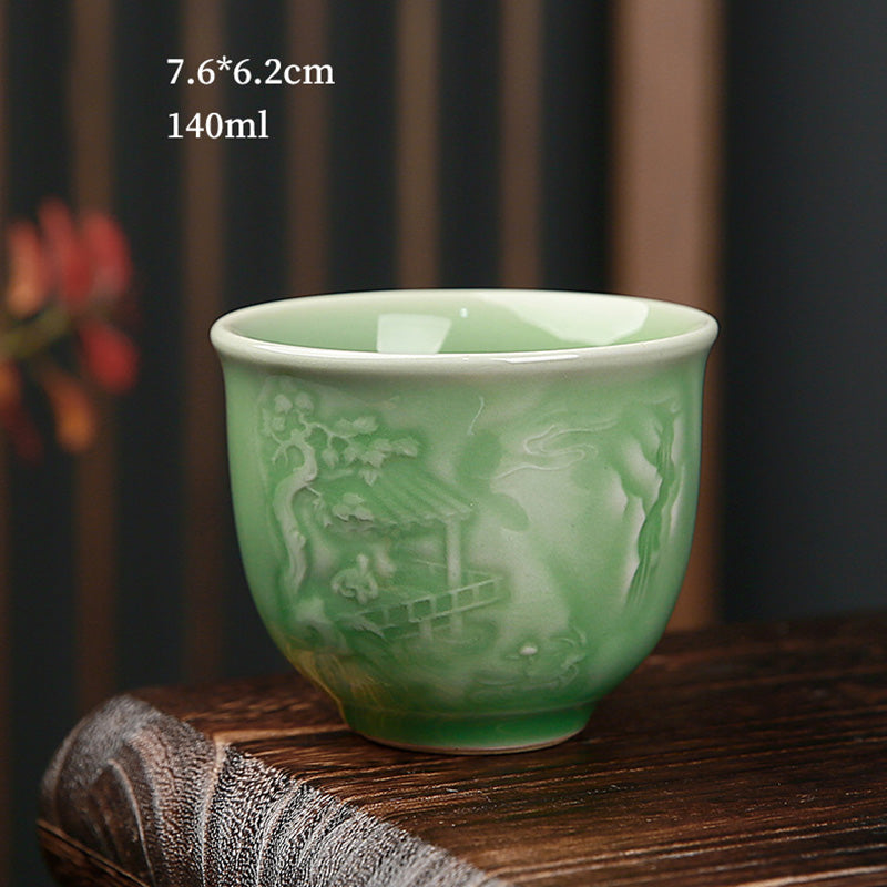 Nimara Ritual Trees Pavilion Mountains Rivers Pine Ceramic Teacup Kung Fu Tea Cup