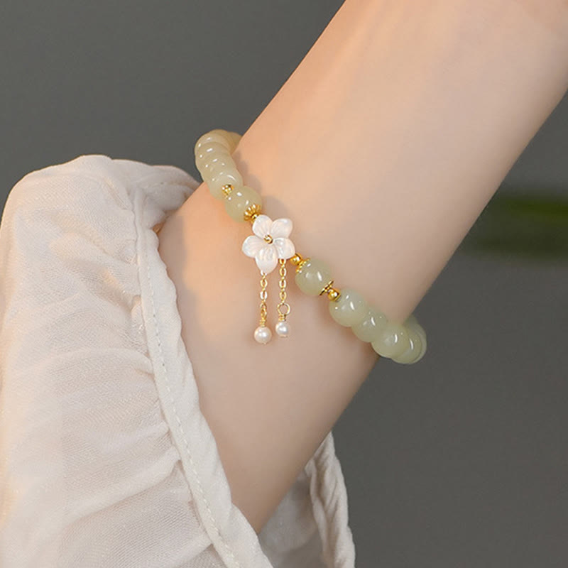 Nimara Ritual 925 Sterling Silver Natural Hetian Jade Luck Flower Bracelet