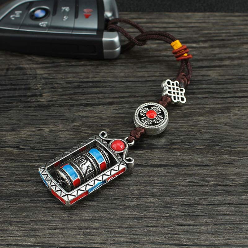 Nimara Ritual Six True Words Prayer Wheel Rotation Knot Blessing Keychain Decoration