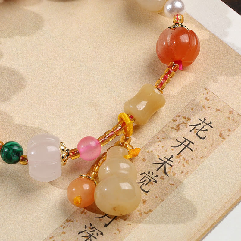 Nimara Ritual Natural Golden Silk Jade Crystals Gourd Pixiu Pumpkin Beads Wealth Charm Bracelet