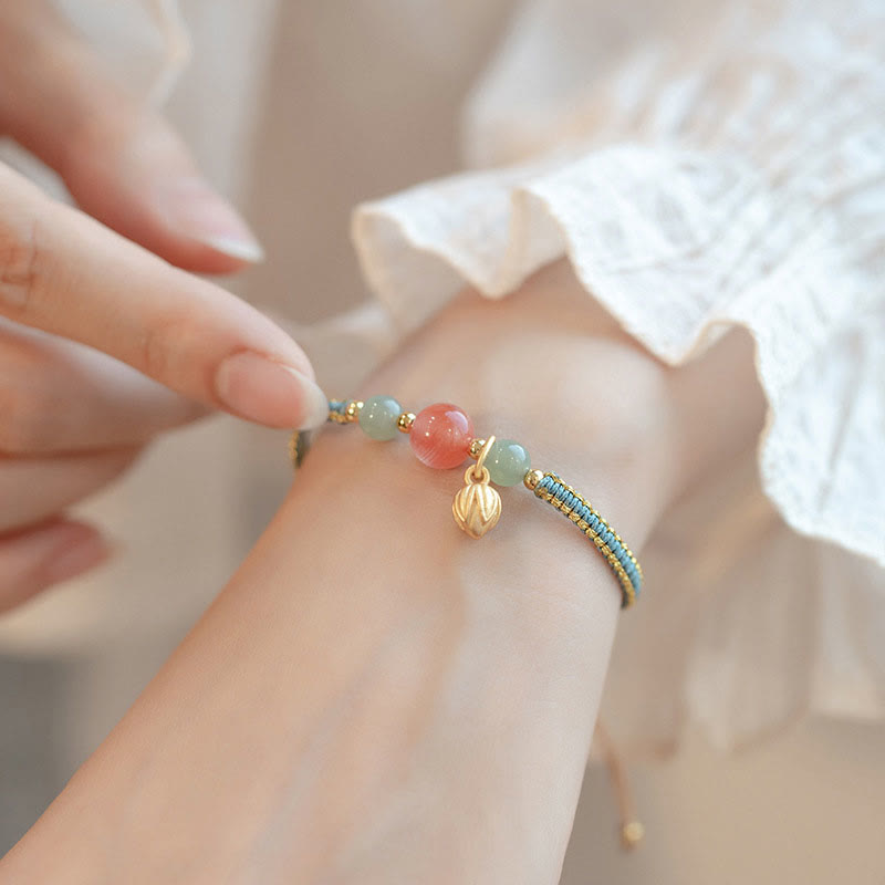 Nimara Ritual Red Agate Jade Lotus Confidence Calm String Bracelet