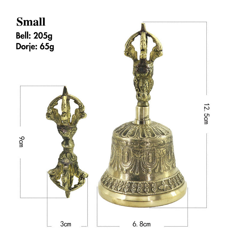 Nimara Ritual Tibetan Meditation Bell and Vajra Dorje Copper Balance Handmade Decoration Set