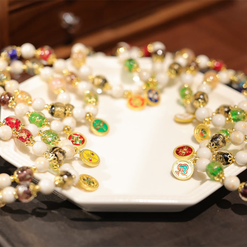 Nimara Ritual Tibetan Five God Of Wealth Fortune Liuli Glass Bead Incense Ash Porcelain Bead Charm Bracelet