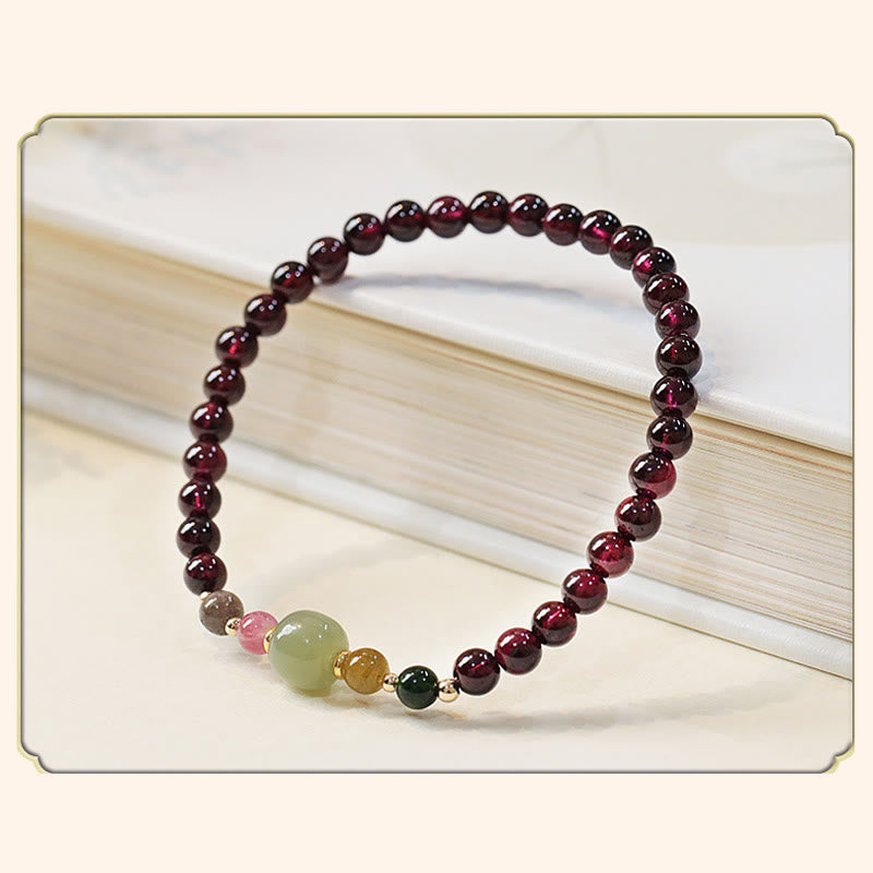 Nimara Ritual Natural Garnet Hetian Jade Tourmaline Bead Passion Bracelet