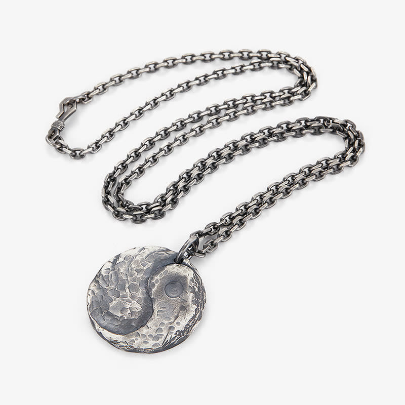 Nimara Ritual 990 Sterling Silver Yin Yang Hammer Texture Harmony Necklace Pendant