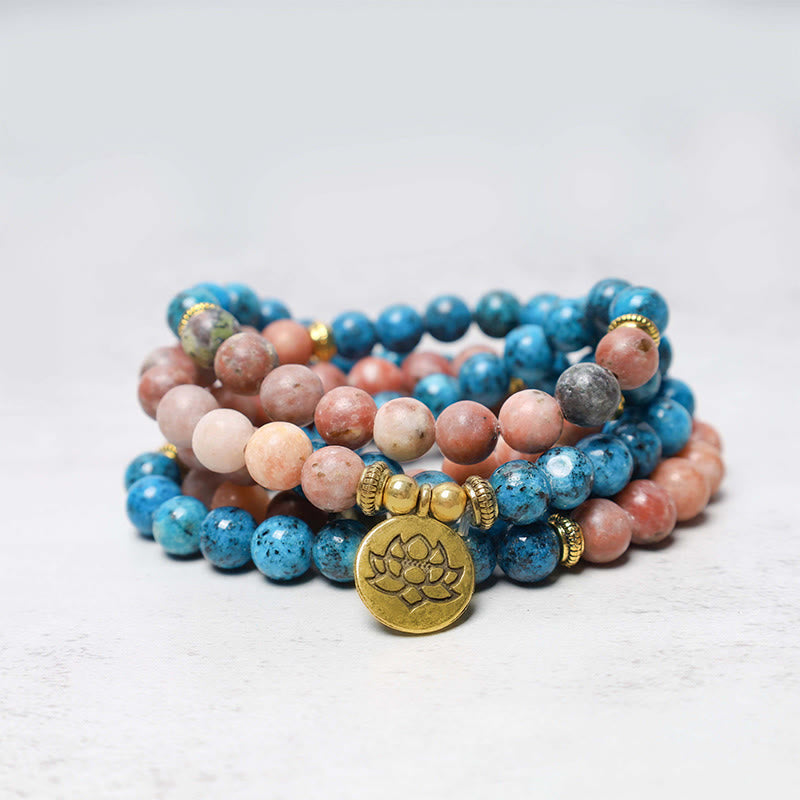 Nimara Ritual 108 Mala Beads Apatite Red Stone Lotus Meditation Prayer Bead Bracelet