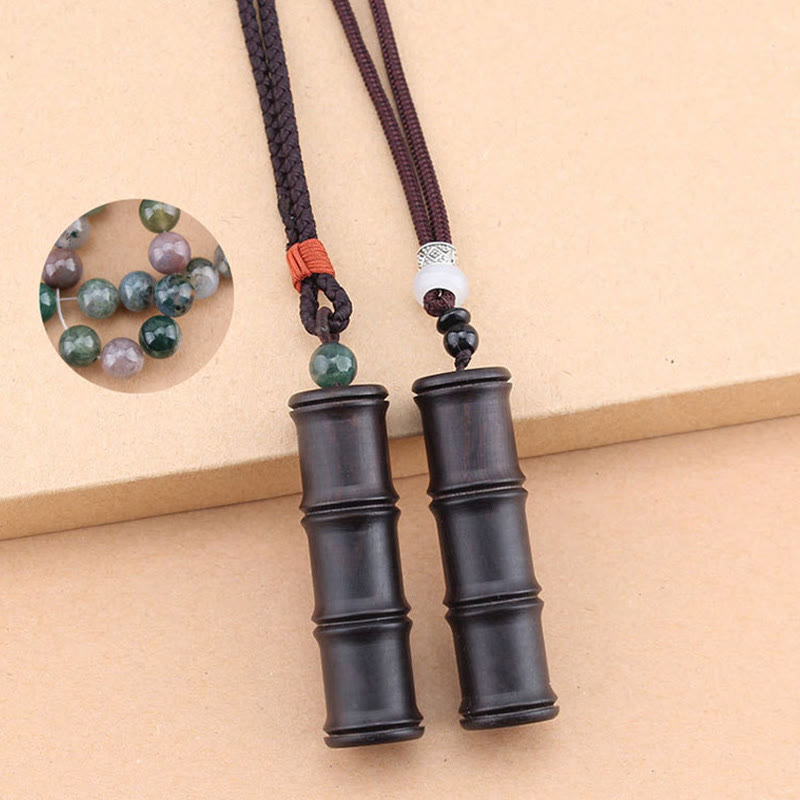 Nimara Ritual Ebony Wood Bamboo Pattern Ghau Prayer Box Peace Necklace Pendant