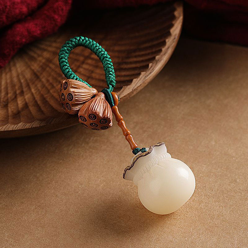 Nimara Ritual Lotus Natural White Bodhi Seed Peach Wood Luck Keychain Decoration
