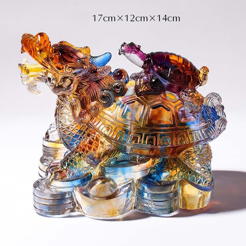 Nimara Ritual Feng Shui Dragon Turtles Handmade Liuli Crystal Art Piece Protection Home Office Decoration