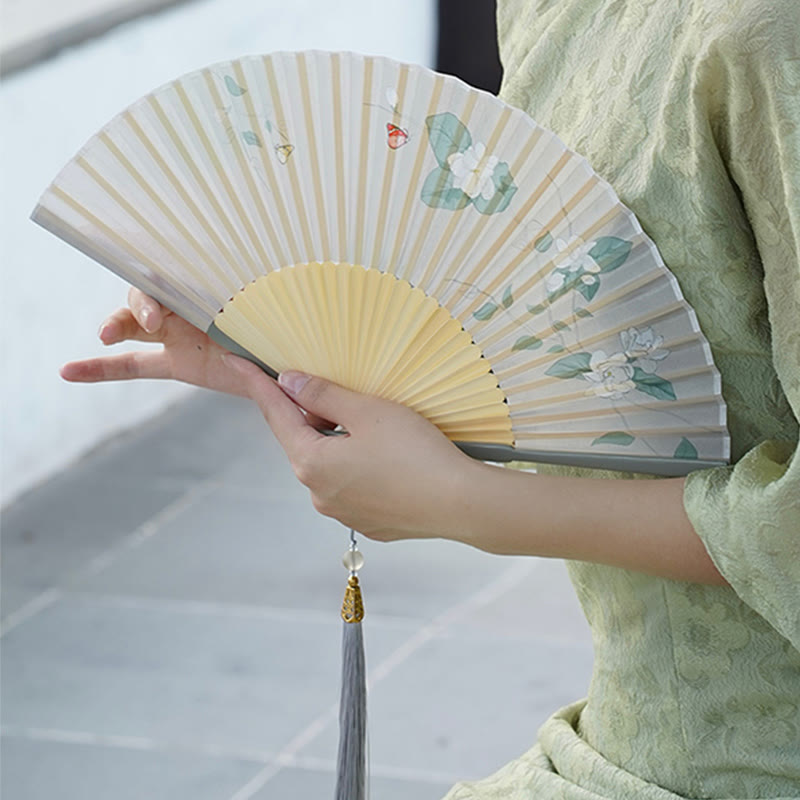 Nimara Ritual Jasmine Flowers Handheld Bamboo Folding Fan