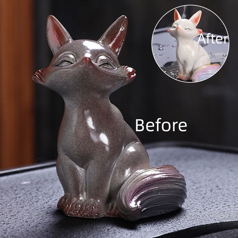 Nimara Ritual Color Changing Small Cute Fox Tea Pet Resin Home Figurine Decoration