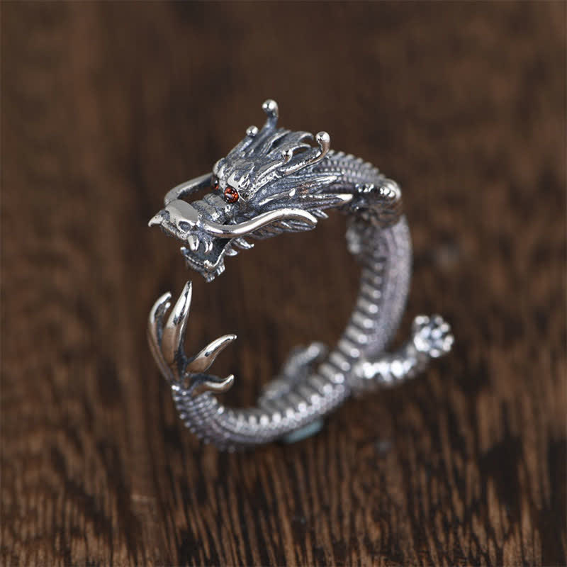 Nimara Ritual 925 Sterling Silver Dragon Luck Protection Ring