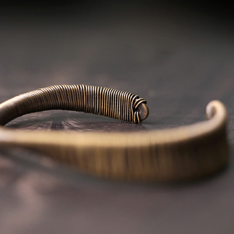 Nimara Ritual Simple Design Wrapped Brass Copper Luck Wealth Adjustable Cuff Bracelet