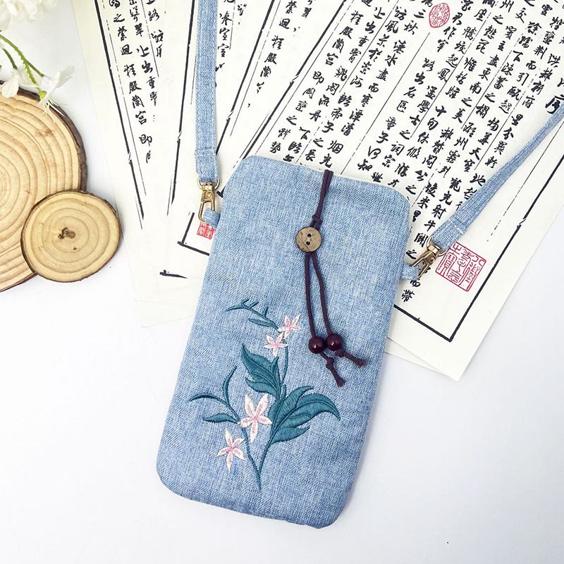 Nimara Ritual Small Embroidered Flowers Crossbody Bag Shoulder Bag Cellphone Bag 11*20cm