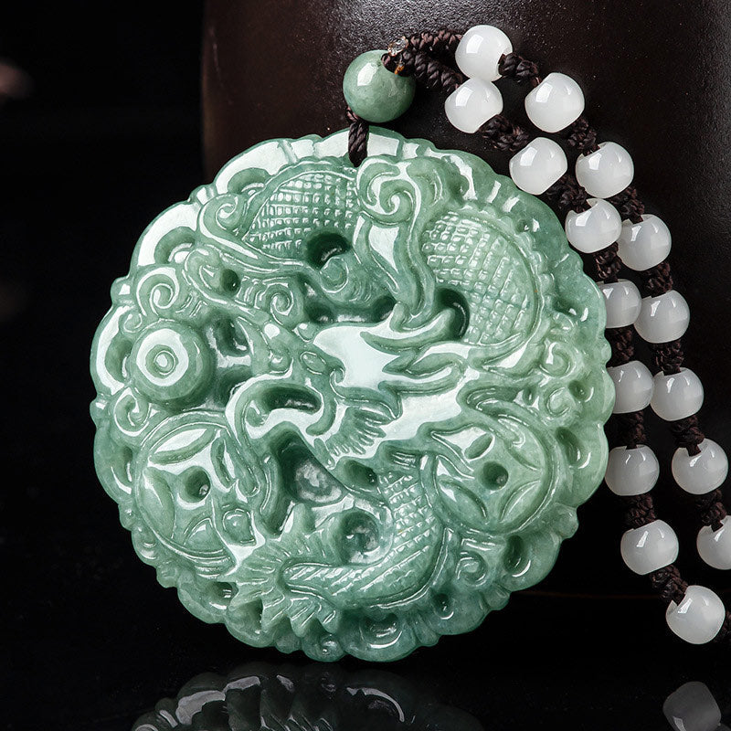 Nimara Ritual Chinese Zodiac Dragon Jade Fortune Necklace String Pendant