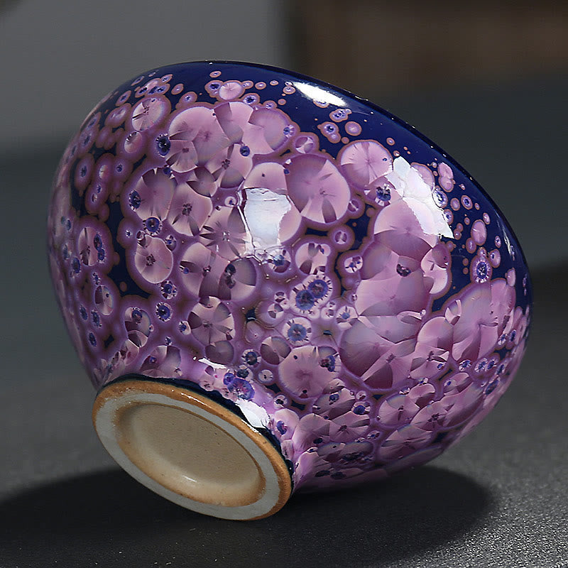 Nimara Ritual Colorful Iris Flowers Chinese Jianzhan Kiln Change Porcelain Teacup Tenmoku Kung Fu Tea Cup