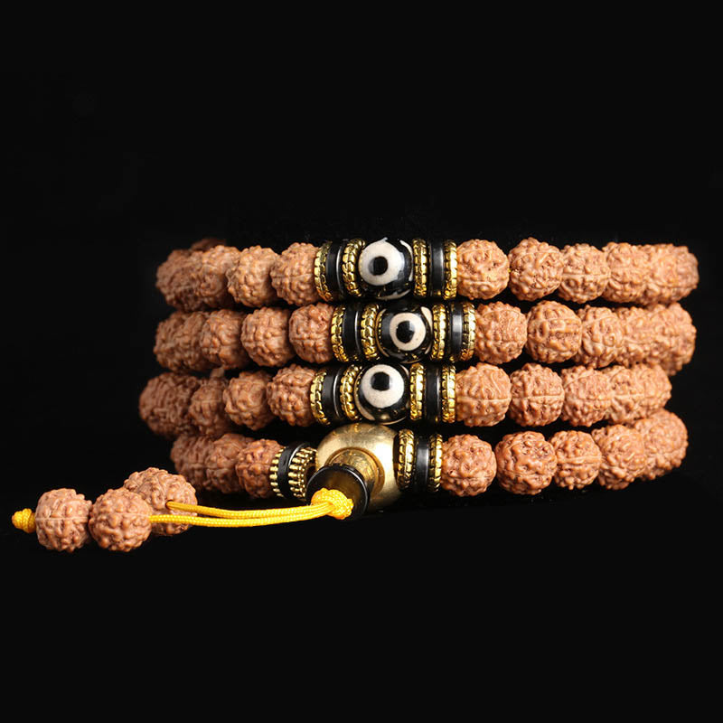 Nimara Ritual 108 Mala Beads Rudraksha Bodhi Seed Dzi Bead Luck Wealth Bracelet